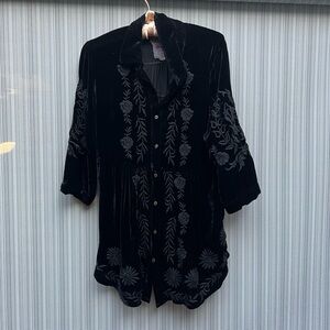 Johnny Was Black Velvet Floral Embroidered Blouse